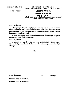 Đề thi tuyển sinh vào lớp 10 năm học 2014-2015 trường THPT chuyên Hoàng Văn Thụ - Môn Ngữ văn (Dành cho hệ chuyên Văn)